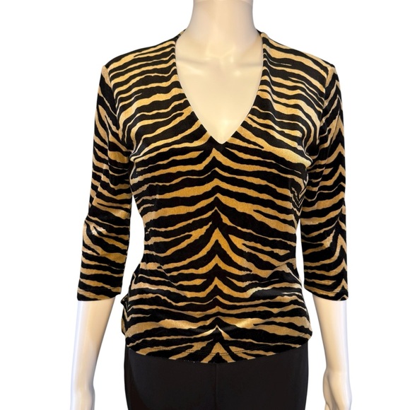 Silvergate Tops - Y2K Silvergate Tan Velvet Zebra‎ Stripes Blouse S